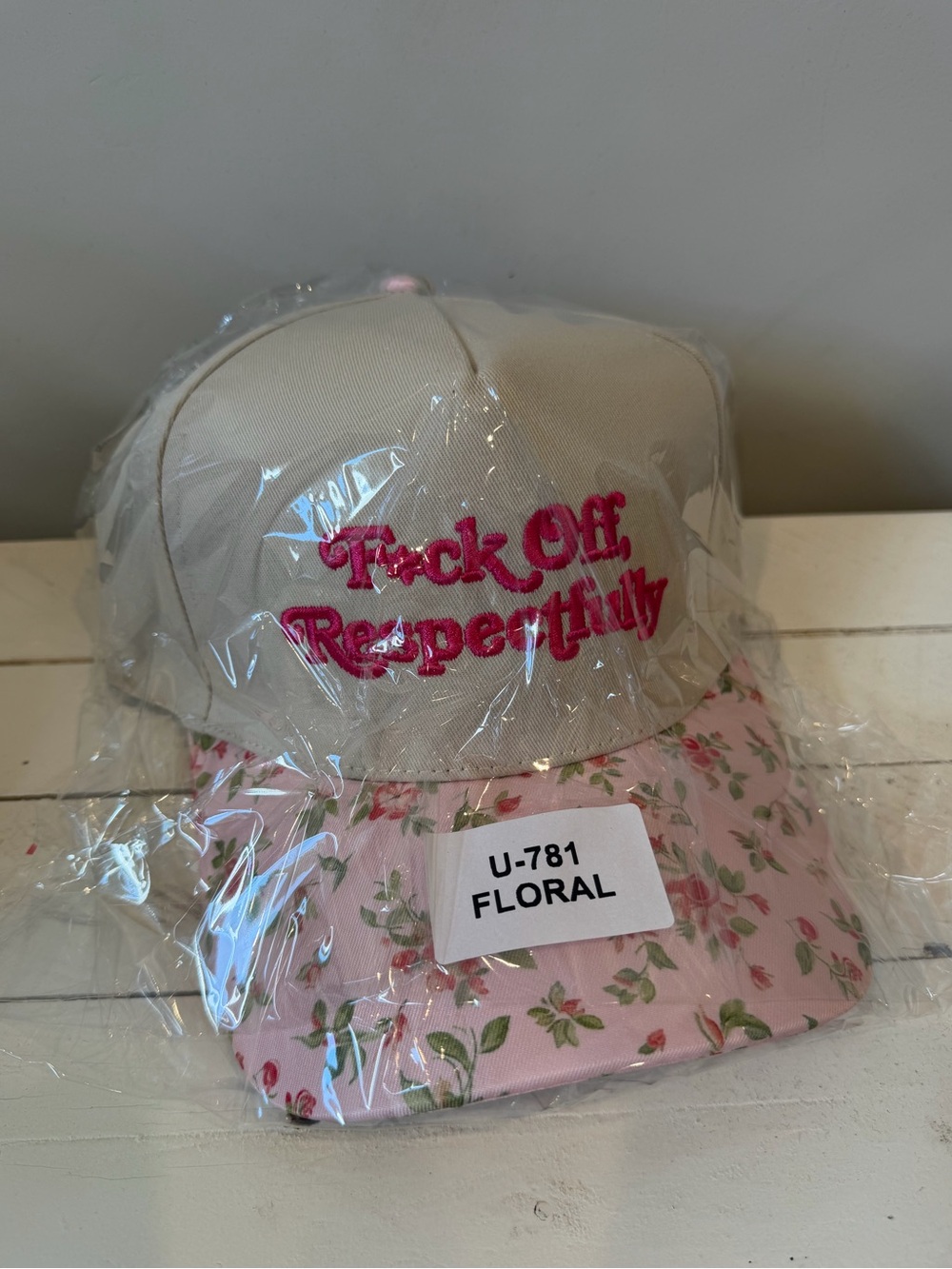 “F Off Respectfully" Embroidered Hat w/ floral brim
